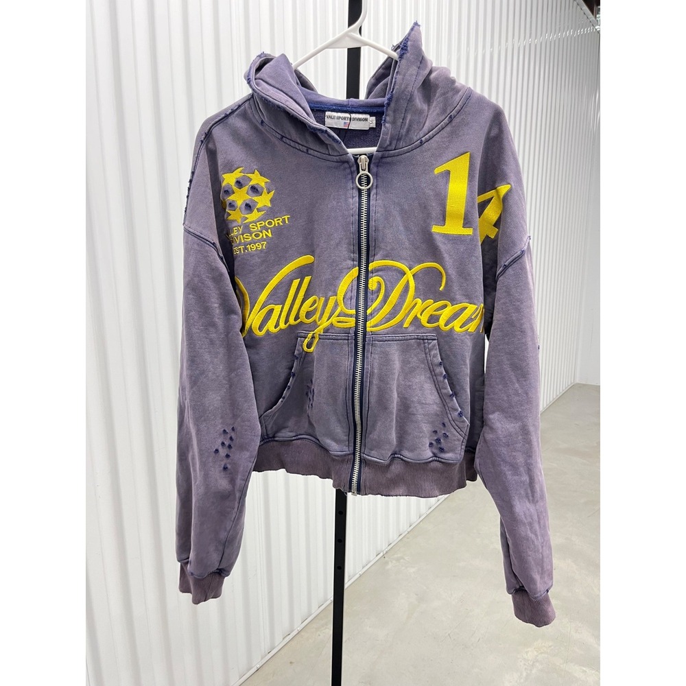 Vale Forever Valley Dreams Hoodie Mens Purple Distressed Zip Up Sweatshirt